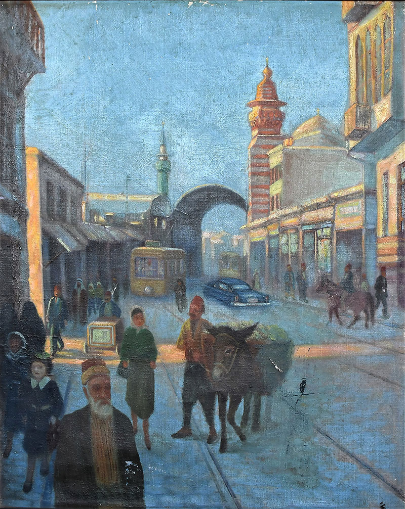 La Rue Souk Saroujah à Damas, huile sur toile, 50/40, années 1940, collection familiale.